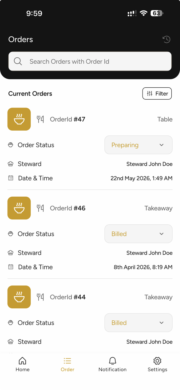 Track every order live